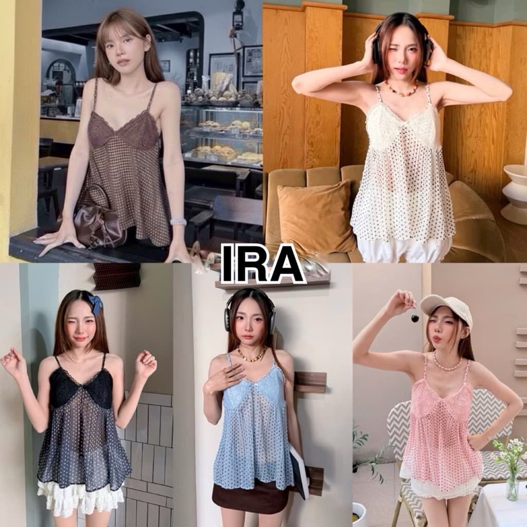 BY IRA 2025-85 Luciano Top เสื้อท็อป สายเดี่ยว ลายจุด แฟชั่นเซ็กซี่ ฤดูร้อน รูปที่ 1