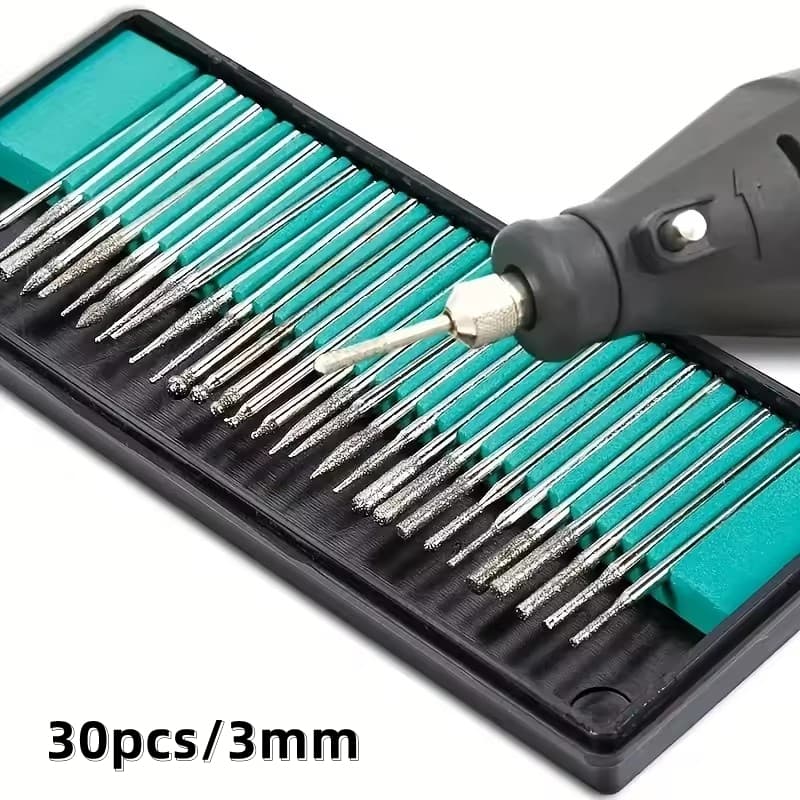 ชุดดอกหัวเจียรเพชร 30 ชิ้น แกน 3mm สำหรับเครื่องเจียรไฟฟ้า ดอกแกะสลัก หินอ่อน แก้ว เซรามิก งานจิวเวอร์รี่ รูปที่ 3