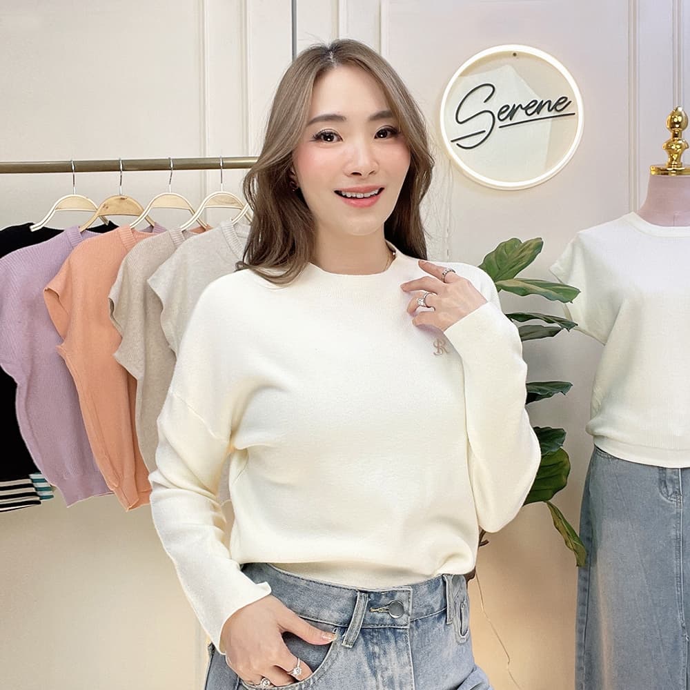 Serene's Choice เสื้อคอปีน แขนยาว ผ้าไหมพรม ผู้หญิง High Neck Knit Sweater ปักโลโก้ Serene รูปที่ 5