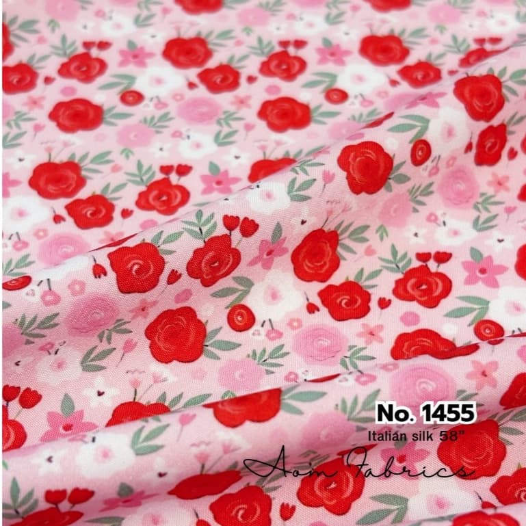 Aom Fabrics ผ้าไหมอิตาลี่เกรดA No.1450-1455 120 แกรม หน้ากว้าง 58 นิ้ว เนื้อนุ่มลื่น ไม่บาง ลายสวยมากก รูปที่ 3