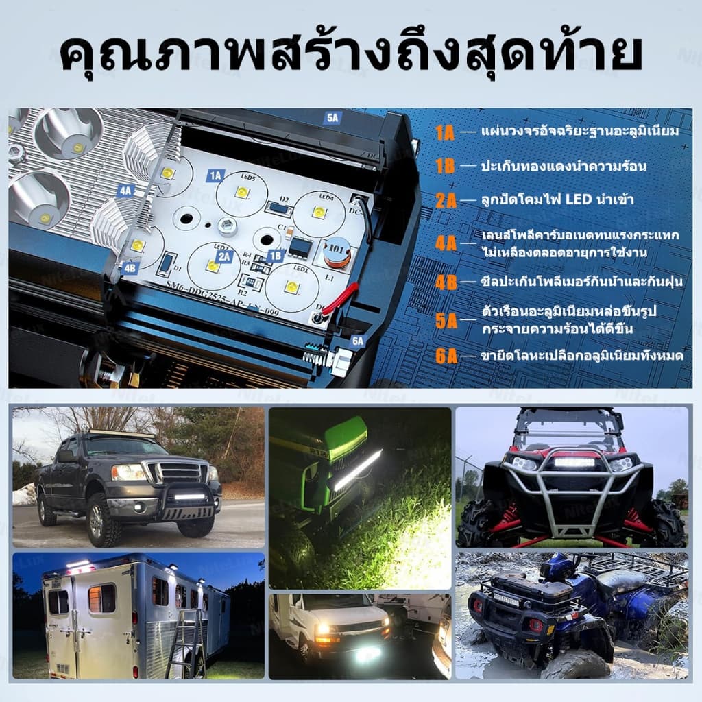 ไฟรถยนต์บาร์ยาว ไฟสปอร์ตไลท์ led 12V-60V ไฟสปอร์ตไลท์รถยนต์ แถมสวิตช์รุ่นรีเลย์ ไฟสีขาว IP68กันน้ำ รูปที่ 6