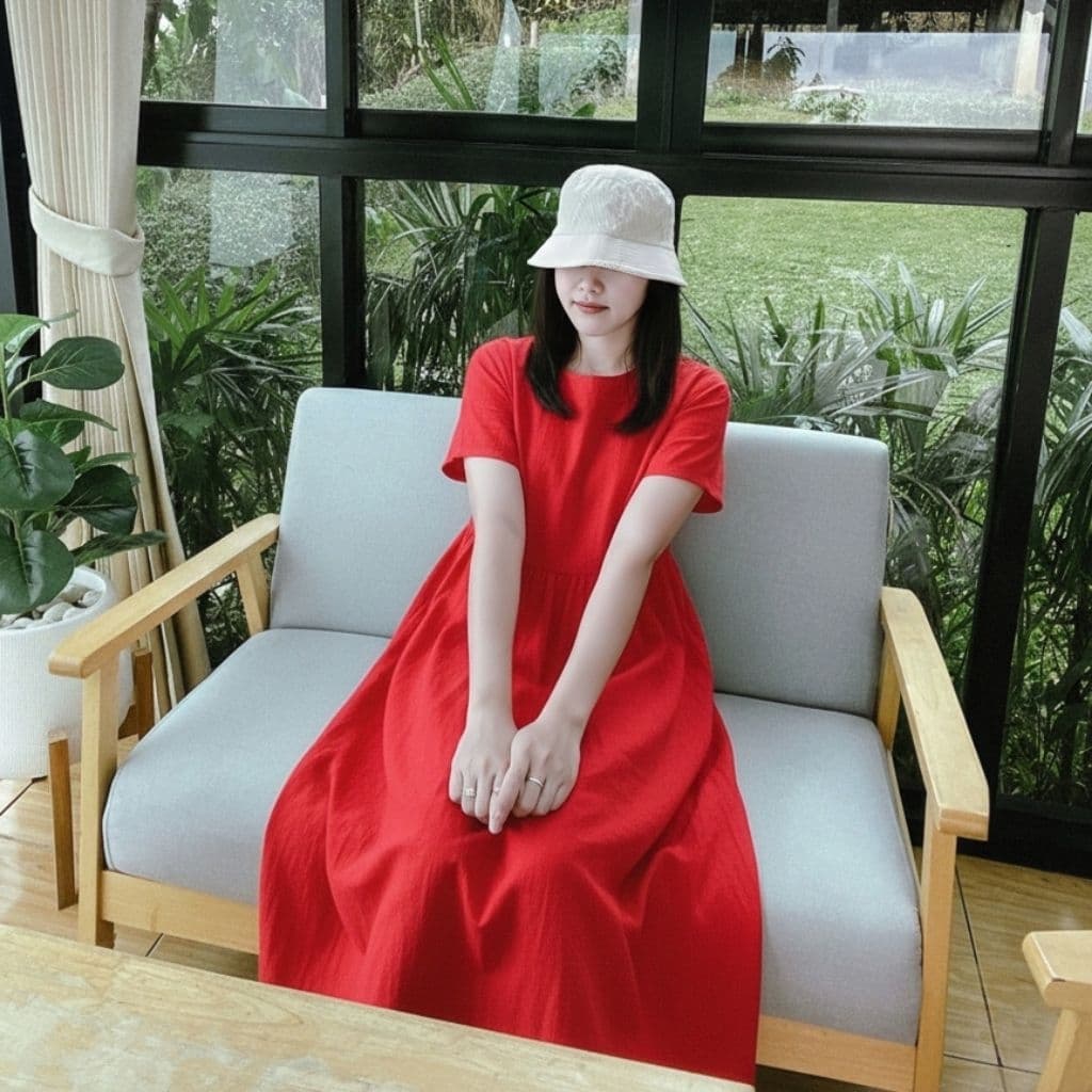 Empire waist dress : เดรสผ้าฝ้ายฟอกนุ่ม เชือกผูกปรับเข้ารูป มีกระเป๋าล้วง รูปที่ 4