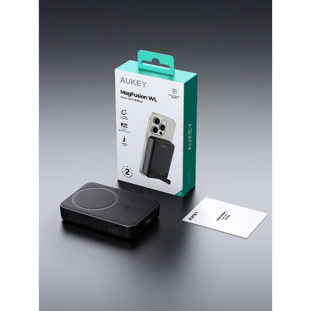 AUKEY PB-ML01 MagSafe Power Bank 10000mAh 20W ชาร์จไร้สาย มีขาตั้ง ติดแน่น iPhone 15/16/17 รูปที่ 8