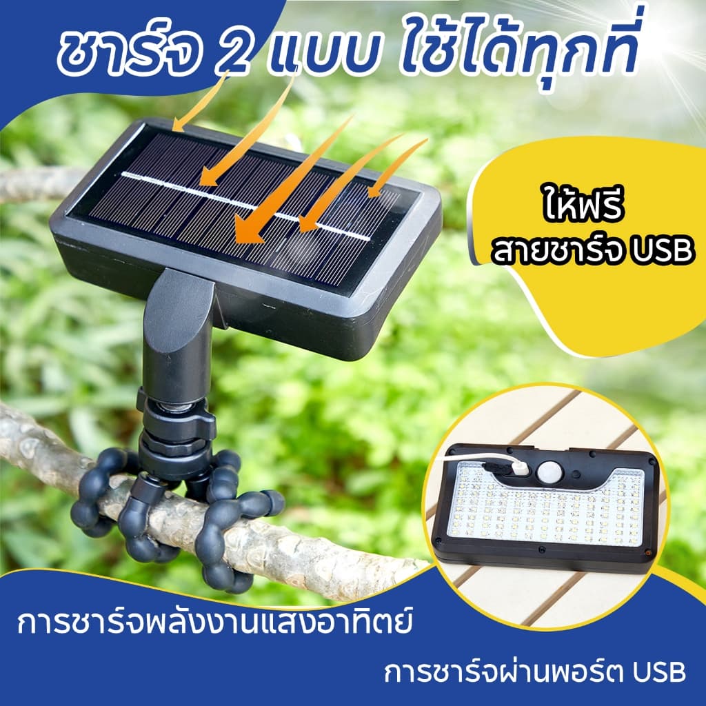 โคมไฟสนาม 50000W ไฟโซล่าเซลล์ LED แสงขาว/เหลือง ส่องต้นไม้และสวน พลังงานแสงอาทิตย์ รูปที่ 6