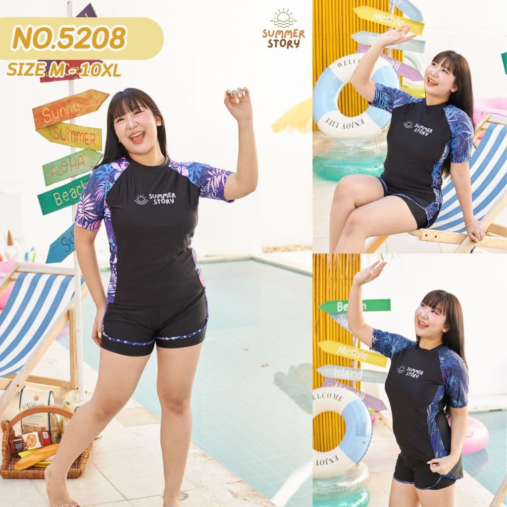 Summer Story ใส่ได้ถึง 100kgชุดว่ายน้ําผู้หญิงสาวอวบ กันUV เป็นยางยืด ใส่สบาย รุ่น 5208 รูปที่ 1