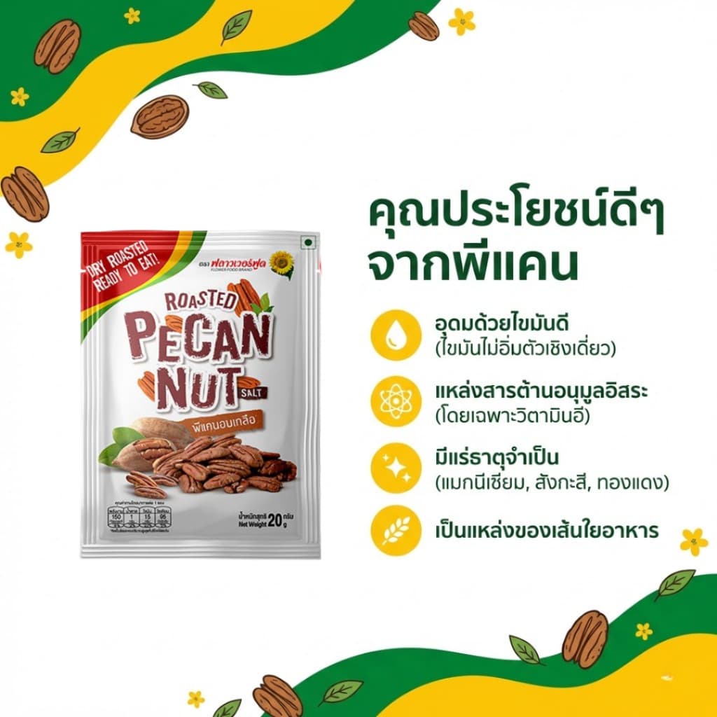 พีแคนอบเกลือ ขนาด 20 กรัม Rosted Pecan with salt 20 g. รูปที่ 3