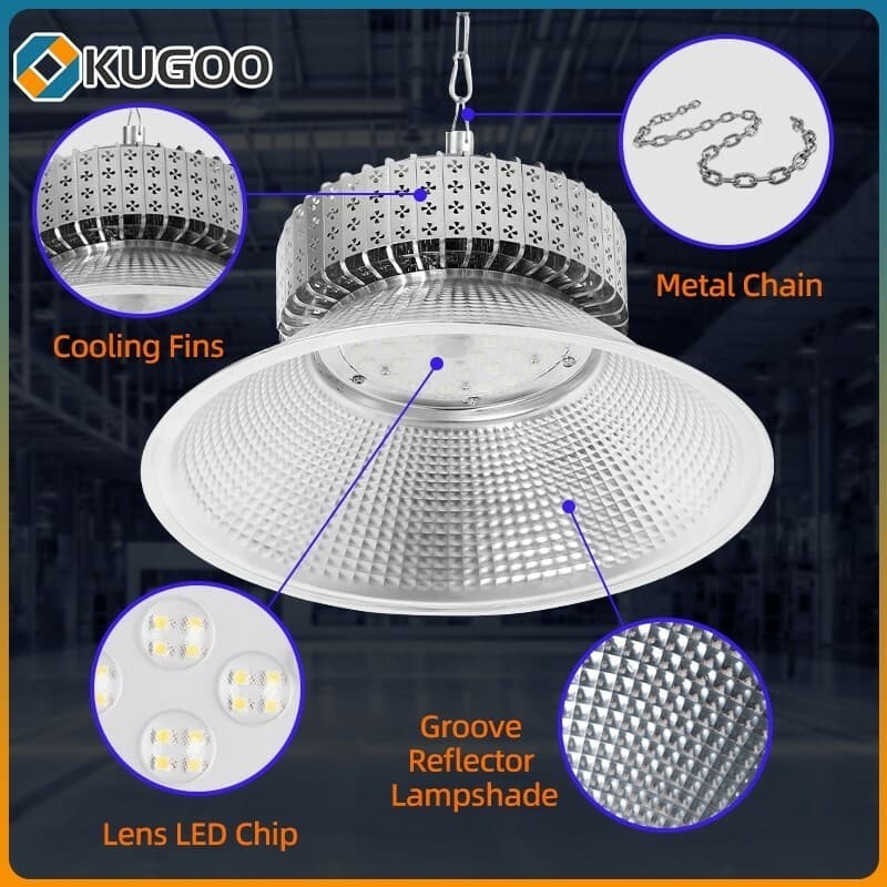 KUGOO โคมไฟไฮเบย์ LED High Bay Light โรงงาน ลานจอดรถ ในบริษัท สนามกีฬาและพื้นกลางแจ โกดัง ติดเพดาน รูปที่ 5