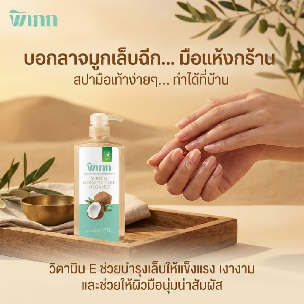 พิเภก น้ำมันมะพร้าวสกัดเย็น 200ml หัวปั๊ม ทาผิวแห้ง คนท้อง เช็ดเครื่องสำอาง หมักผม Organic รูปที่ 5