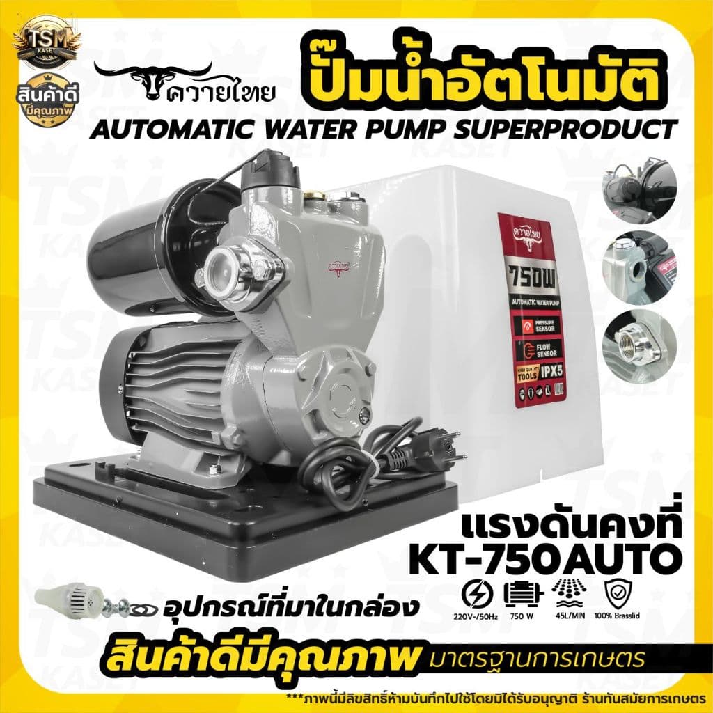ปั้มน้ำ ปั้มน้ำอัตโนมัติ ปั๊มน้ำ 300วัตต์-750วัตต์ ขนาด1นิ้ว รุ่นควายไทย สินค้าคุณภาพดี รูปที่ 3