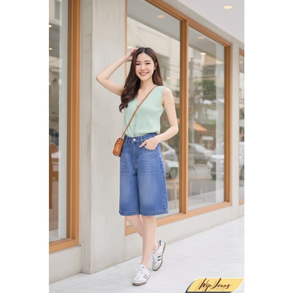 กางเกงยีนส์ขาสั้นทรงบอยยาวเหนือเข่าเอวสูงทรงเป๊ะไซส์ S-3XL ใส่แมตช์ง่ายได้ทุกลุค TK4 รูปที่ 5
