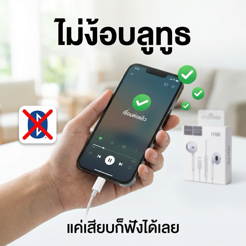 หูฟังไม่ต้องใช้บลูทูธ เสียงดี มีไมโครโฟนในตัว อินเตอร์เฟซ Typec ฟซสายฟ้า สำหรับ ios Android รูปที่ 3