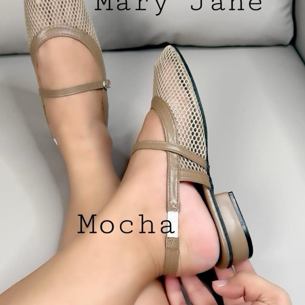 รองเท้าแมรี่เจนMary Jane ตาข่ายหลังเท้ามียางยืด ส้นสูง1นิ้วรุ่นk-9095 รูปที่ 6