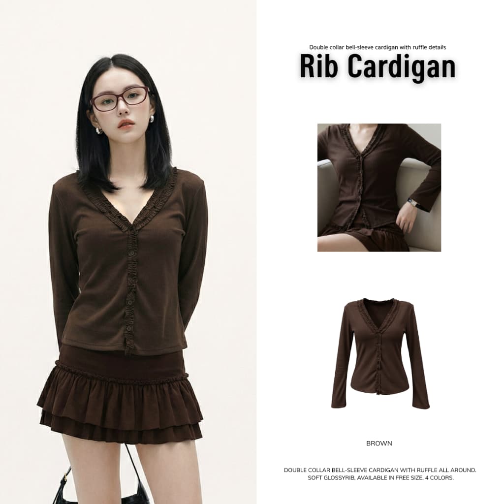 MURF Rib Cardigan - เสื้อคาร์ดิแกนผ้า GlossyRib แต่งระบาย แขนกระดิ่ง | Bell-Sleeve Cardigan T166 รูปที่ 6