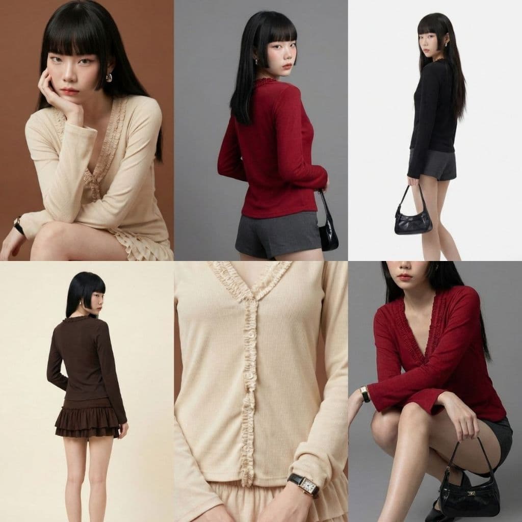 MURF Rib Cardigan - เสื้อคาร์ดิแกนผ้า GlossyRib แต่งระบาย แขนกระดิ่ง | Bell-Sleeve Cardigan T166 รูปที่ 2