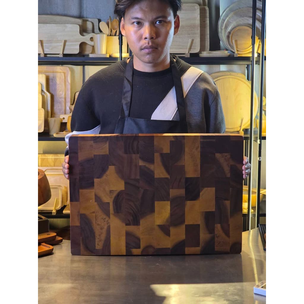 เขียงไม้ เขียงสเต็ก เขียงไม้เอ็นเกรนขนาดใหญ่ 14x19นิ้วหนา2นิ้ว ไม่ขึ้นรา ทนคม มีร่องจับ กันลื่น J103 รูปที่ 5