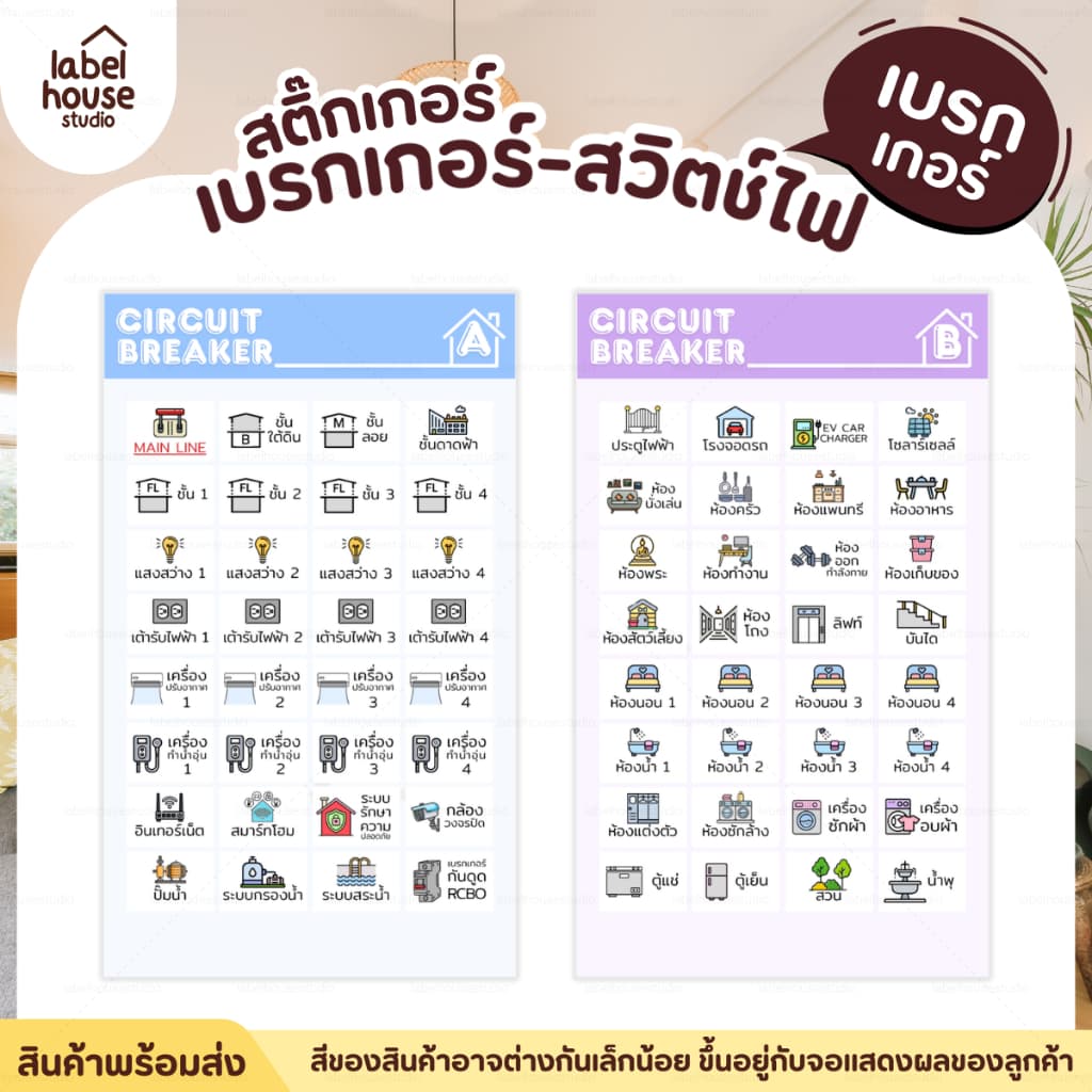สติ๊กเกอร์สวิตช์ไฟ / ตู้ไฟ เบรกเกอร์ แบบเนื้อขาว - เนื้อใส วัสดุ PP กันน้ำ รูปที่ 5