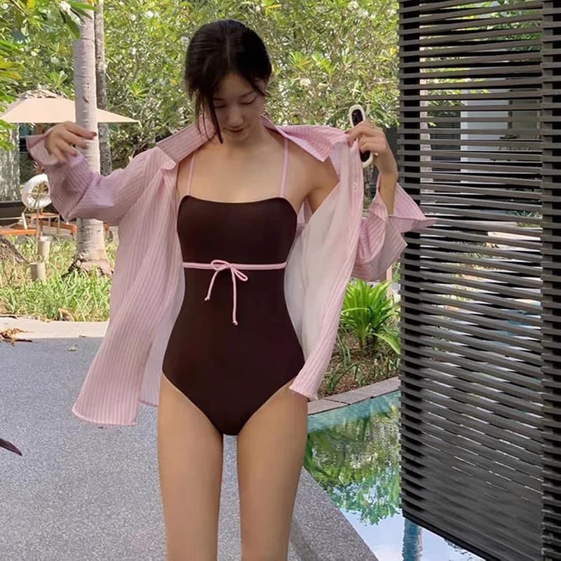 Hot.Bikiniชุดว่ายน้ำวันพีช ชุดว่ายน้ำสไตล์เกาหลีสำหรับผู้หญิง เซ็กซี่และเข้ารูป ทันสมัยและใช้งานได้หลากหลาย แห้งไว รูปที่ 6