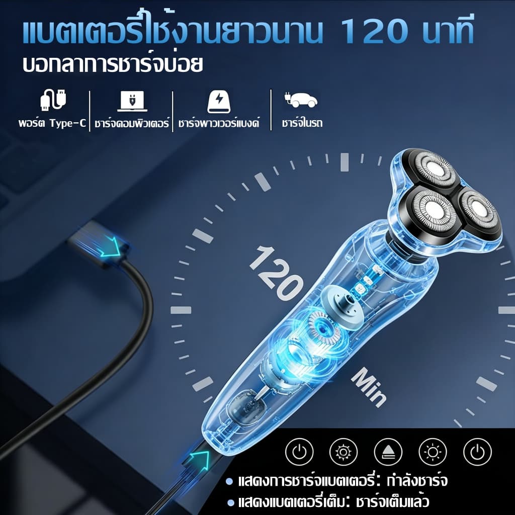 รับประกัน 20 ปีเครื่องโกนหนวด เคลือบเรียบลื่น เครื่องโกนหนวดไฟฟ้า ที่โกนหนวดไฟฟ้า มีดโกนหนวดไฟฟ้า Electric Shaver รูปที่ 4