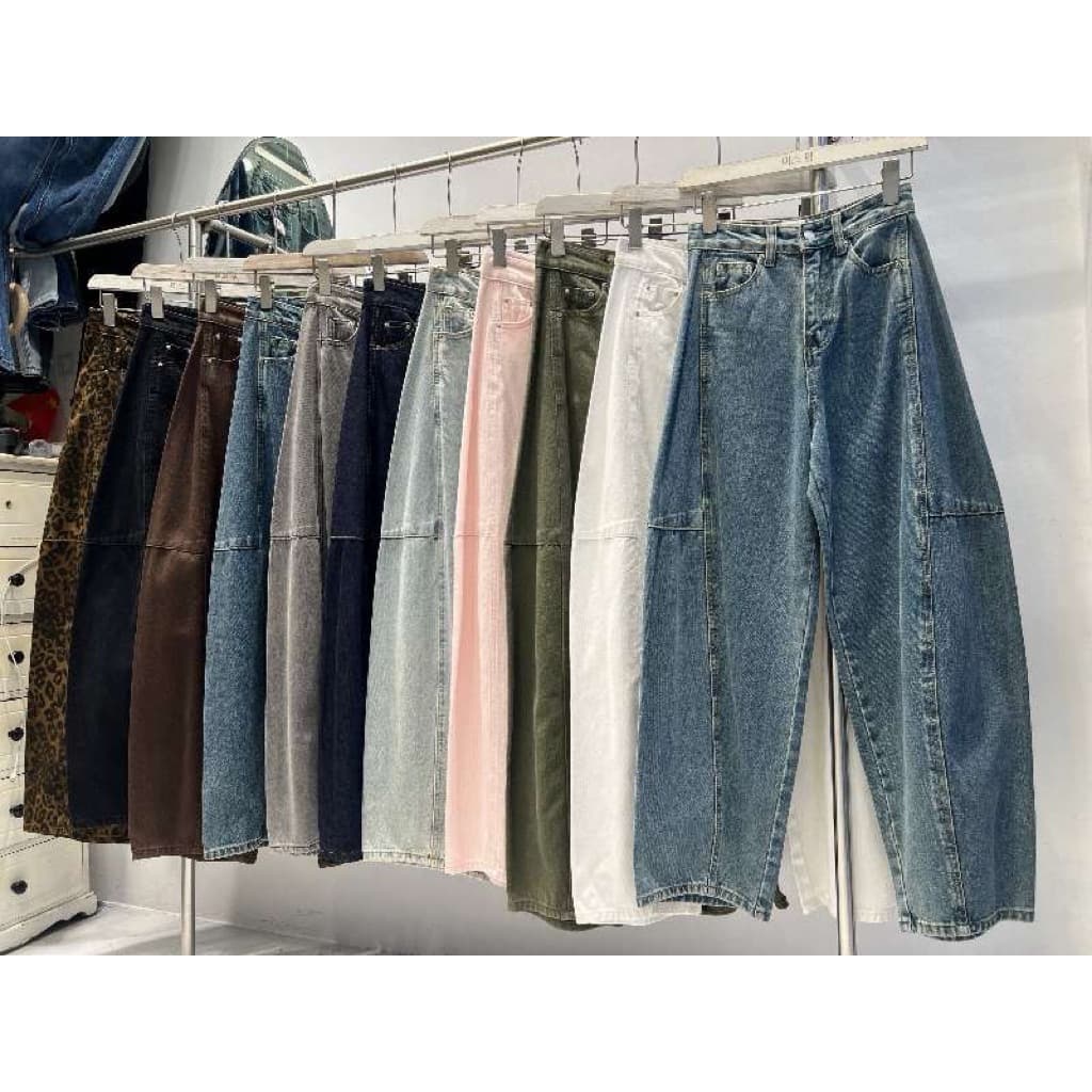 FSY10381 Jeans side expand กางเกงยีนเอวสูงทรงขาบอลลูน แต่งตะเข็บด้านข้าง ผ้ายีนฟอกสีสวย รูปที่ 9