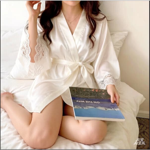 Sexy Night Whisperเสื้อคลุมอาบน้ำ ชุดนอนซาติน ขอบลูกไม้ สีพื้น สไตล์เสื้อคลุมอาบน้ำ ผ้าใส่สบาย ชุดอยู่บ้าน ส่งจากไทย รูปที่ 7