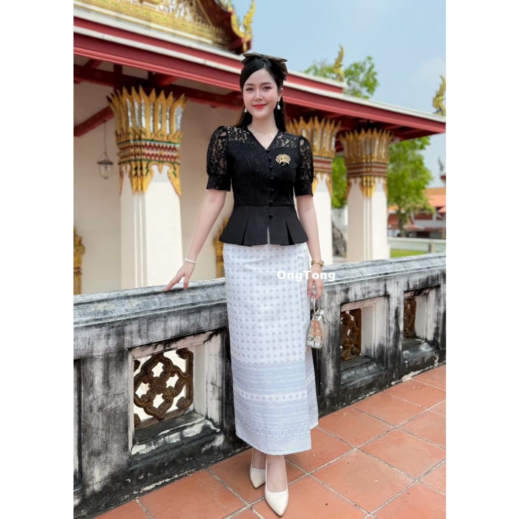 ขายแยกเฉพาะผ้าถุง-เสื้อ ผ้าไหมทอลายอัดกาวตัดเย็บสำเร็จ ซิปหลัง เลือกตามไซส์ เอว สะโพก รูปที่ 8