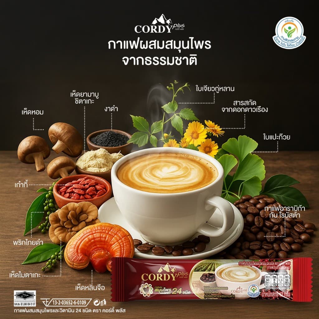 6 กล่อง สูตรใหม่ Cordy Plus Coffee คอร์ดี้พลัส กาแฟ ผสมสมุนไพร และ วิตามินรวม 24 ชนิด รูปที่ 8