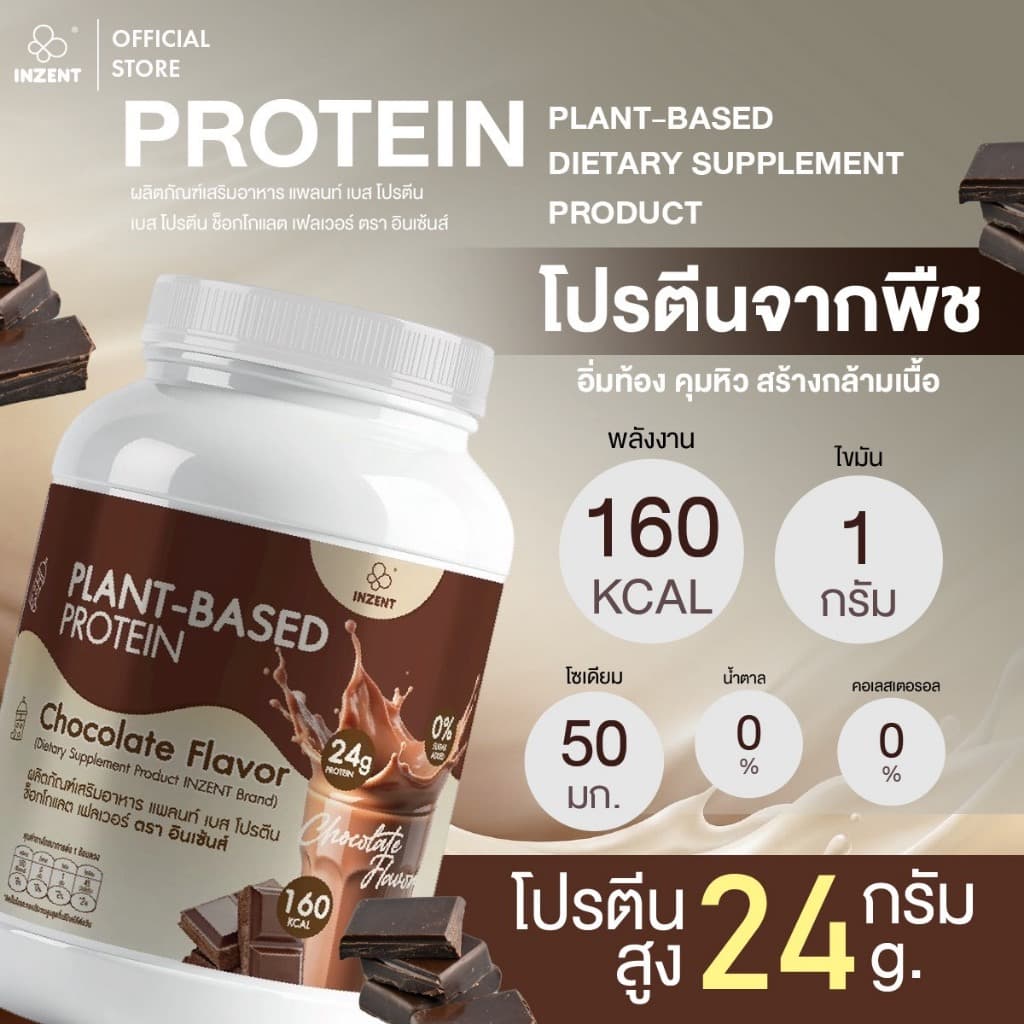 Plant-Based Protein Chocolate Flavor 520 g x2 โปรตีน ตรา INZENT รูปที่ 2