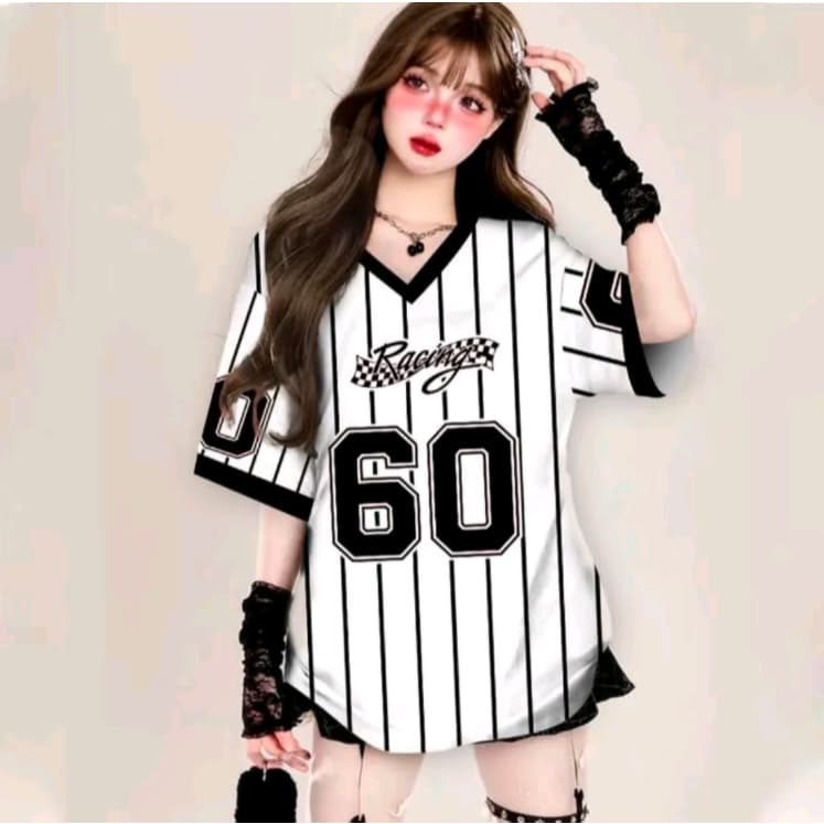 เสื้อยืดเบสบอลคนอ้วนไซส์ใหญ่สำหรับผู้หญิง oversize สกรีนลายเท่ สไตล์​เกาหลี เสื้อโอเวอร์ไซส์กีฬา ฮิปฮอป preppy style 3XL รูปที่ 8