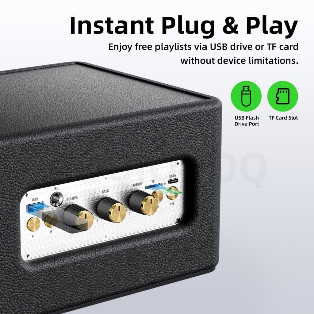 GOOJODOQ Wooden Karaoke Speaker TF/USB/AUX Supported Clear Full-range Sound Comes with Two Microphones รูปที่ 8