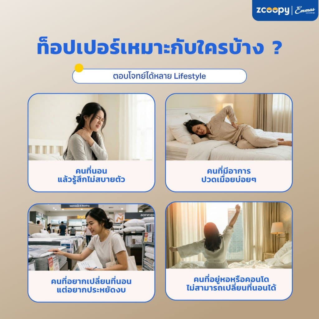 Emmas ที่นอนยางพาราแท้ ที่นอนปิคนิค ท็อปเปอร์ ที่รองนอน เพิ่มความแน่นให้ที่นอน ลดปวดหลัง รุ่น Boston Topper สีน้ำตาล รูปที่ 7