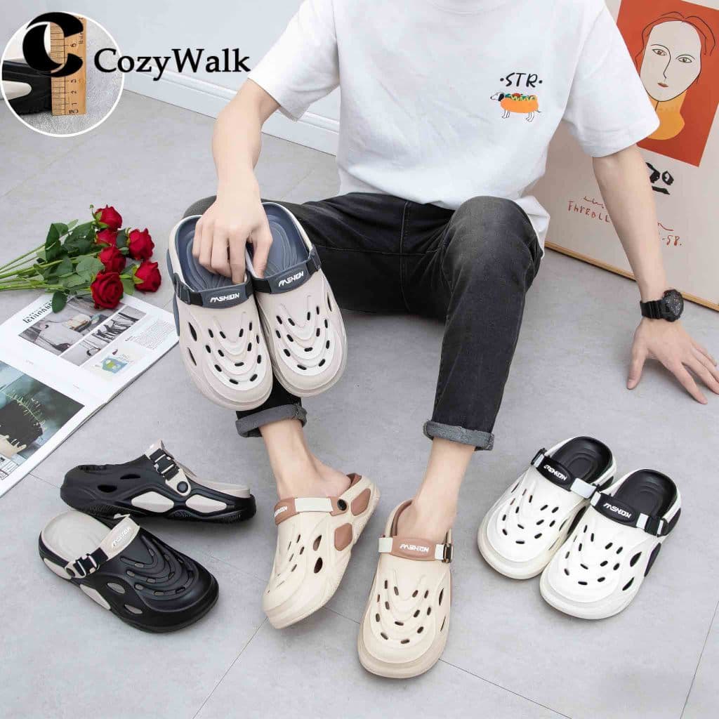 CozyWalk รองเท้าลำลองผู้ชาย แบบสวม กันน้ำ นุ่ม เบา พื้นกันลื่น มีสายรัดหลัง ใส่ได้2แบบ ไซซ์ 40-45 ในไทย รูปที่ 1