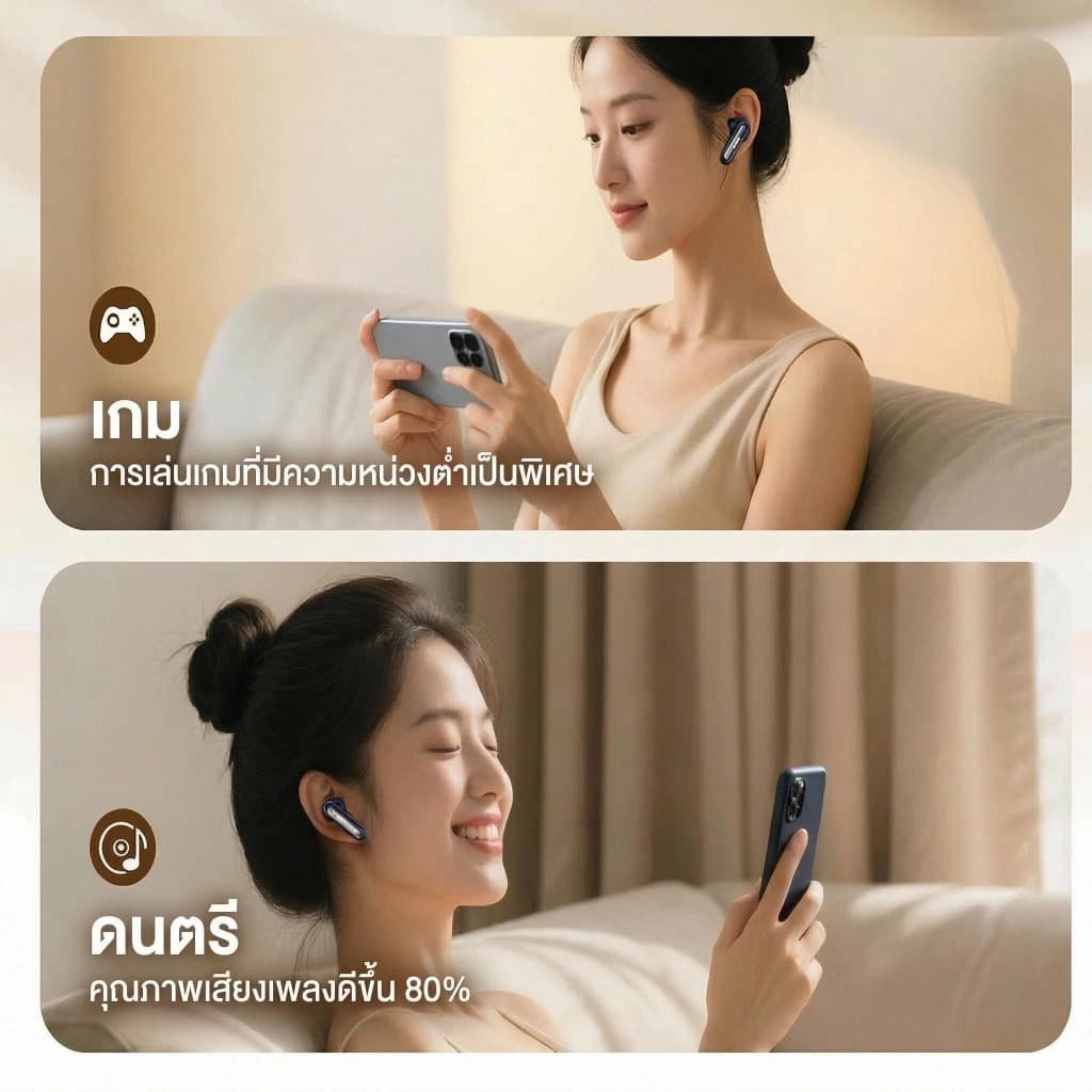 ANRMESUNหูฟังบลูทูธ, บลูทูธ 5.4, ไมโครโฟนในตัว, คุณภาพเสียง A5, ระบบตัดเสียงรบกวน, หูฟังไร้สาย, ระบบควบคุมแบบสัมผัส รูปที่ 5