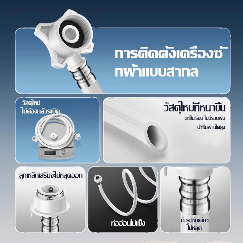 สายน้ำเข้า สายน้ำดี หัวต่อก๊อก เครื่องซักผ้า 1M/1.5M/2M/3M/5M พร้อม ข้อต่อก๊อกน้ำ ใช้ได้ทุกรุ่น ทุกยี้ห้อ ฝาหน้า ฝาบน รูปที่ 4
