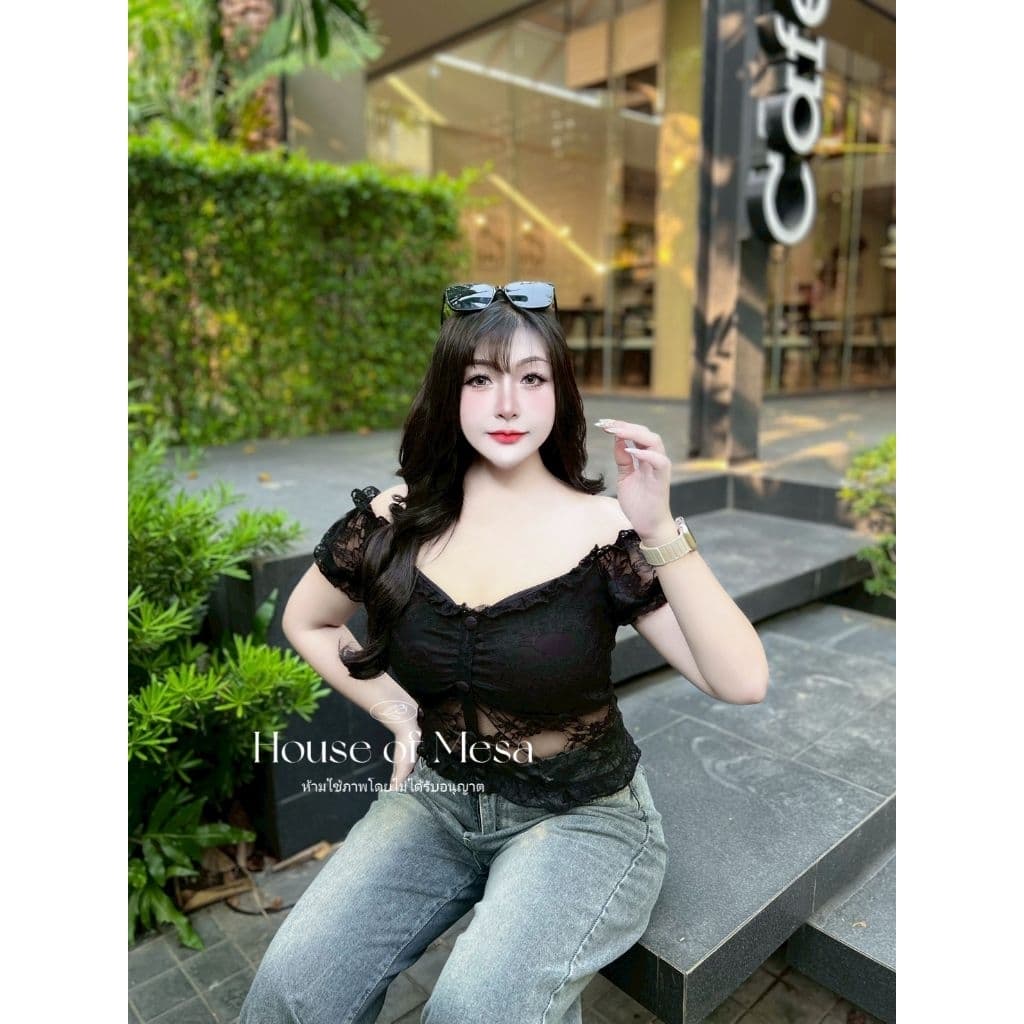 SEXYDOLL LACE CROP เสื้อครอปลูกไม้ซีทรูแขนตุ๊กตา รูปที่ 6