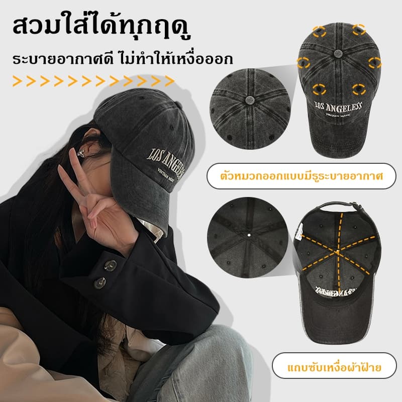 หมวกเบสบอล หมวกกีฬาสี แก๊ป ปัก Los Angeles สีซีด cap สไตล์วินเทจใ มีปีก ปรับขนาดได้ มี 6 สี COD รูปที่ 3