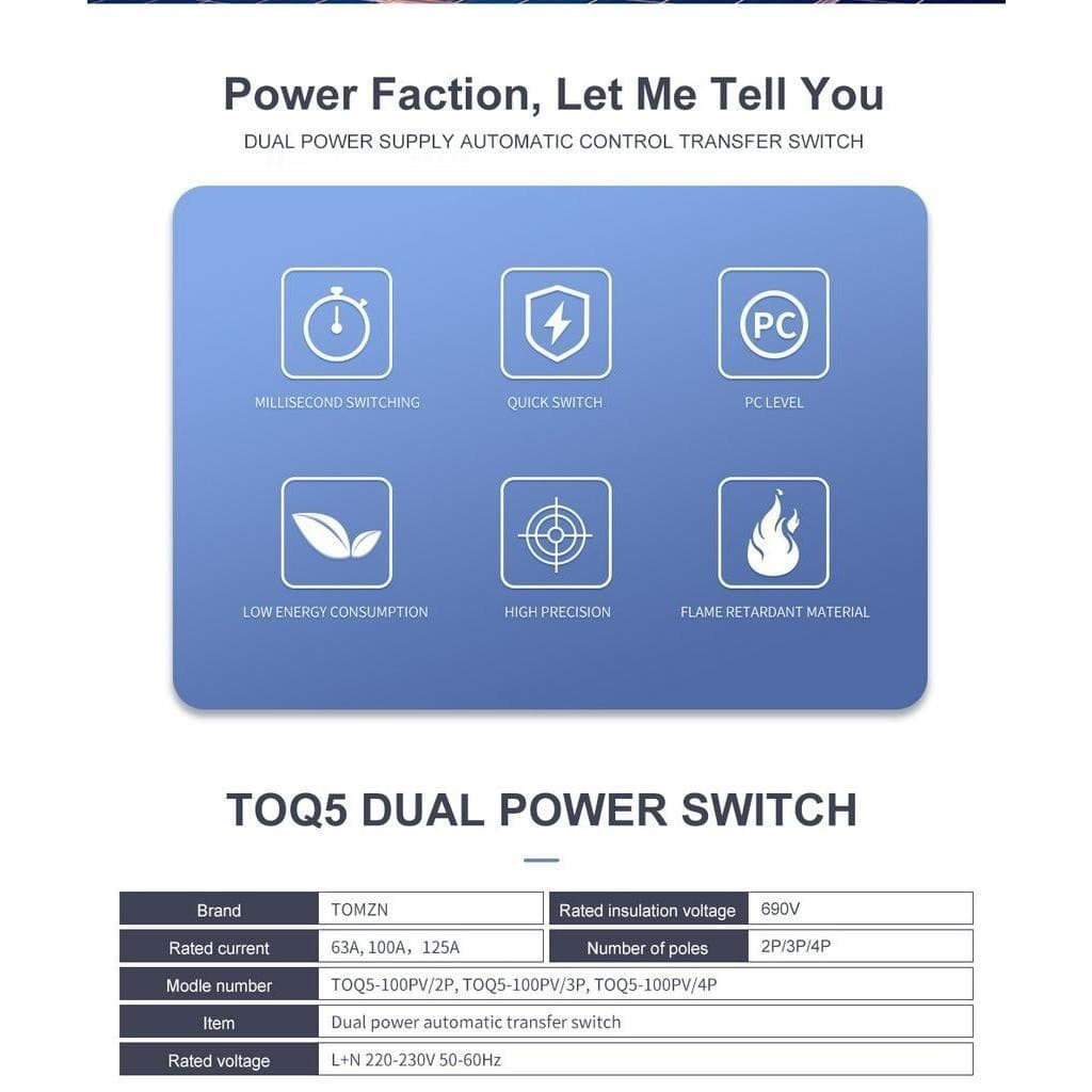 ATS 2P 63A/100A Dual Power ATS สวิทช์ ไฟฟ้า ats Automatic transfer switch เวลาในการเปลี่ยนน้อยกว่า 30ms รูปที่ 7