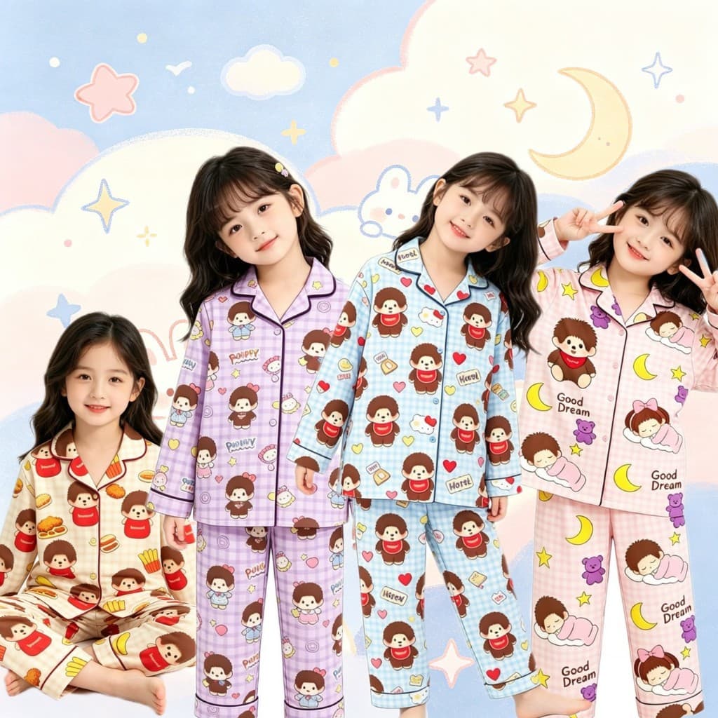 MC250 ชุดนอนเด็กผู้หญิง 2 ชิ้น เสื้อแขนยาว+กางเกงขายาว ลายหวานน่ารัก