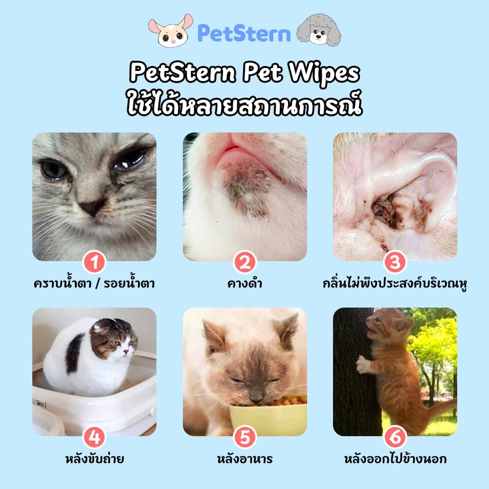 PetStern ผ้าเปียกสัตว์เลี้ยง ทิชชู่เปียกเช็ดทำความสะอาด สูตรอ่อนโยนพิเศษ สำหรับเช็ดสัตว์เลี้ยง 80PCS Pet Wipes รูปที่ 9