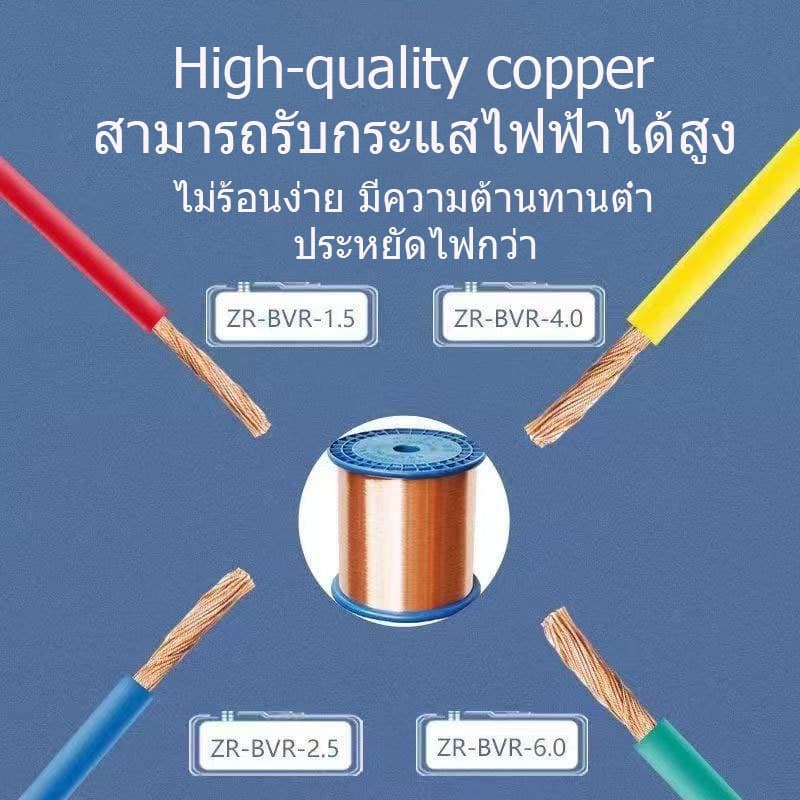 สายไฟแดงน้ำเงิน ZC-BVR 2.5 ตร.มม. ทนไฟ ทนความร้อนสูง เหมาะสำหรับเดินสายภายในบ้าน รูปที่ 3