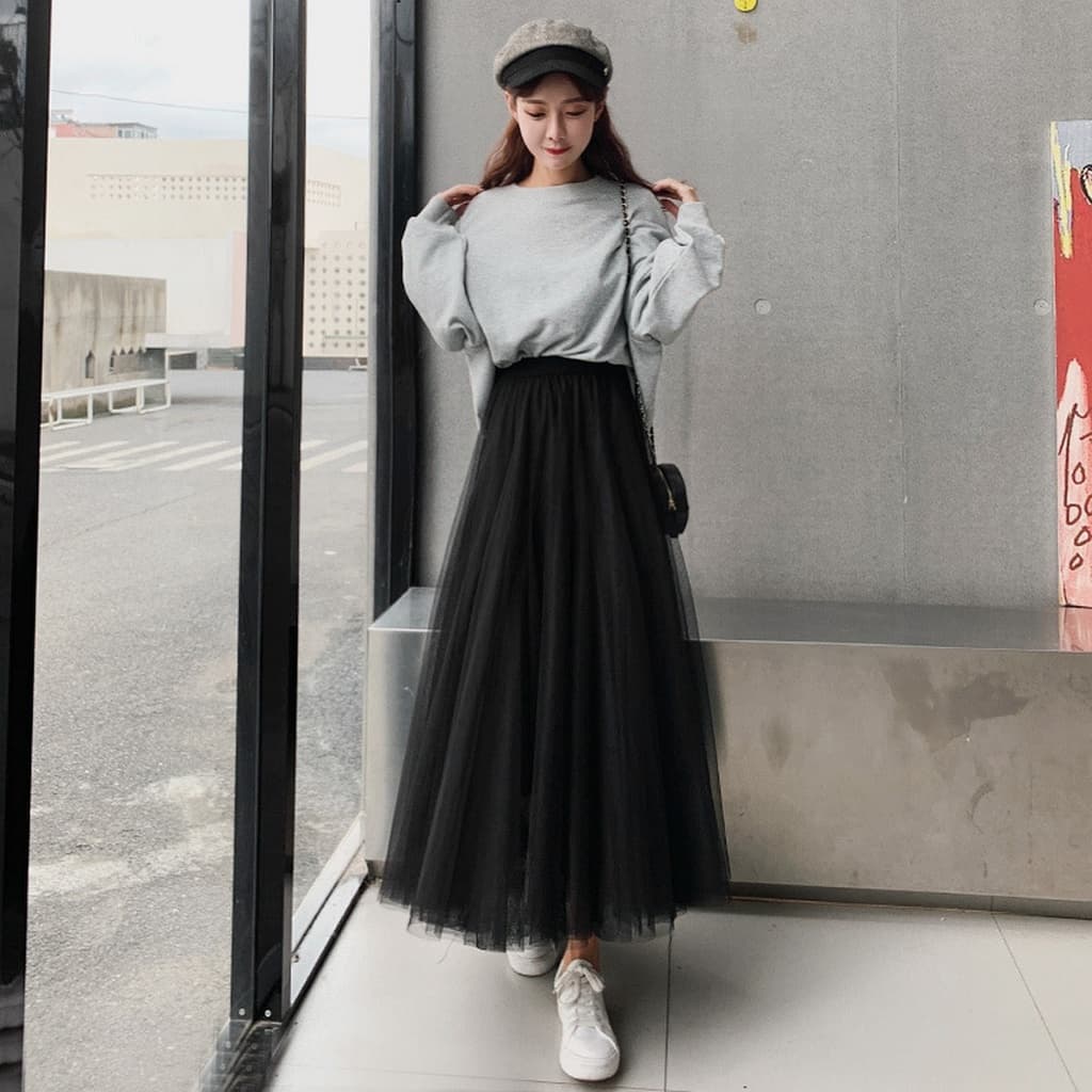 เสื้อผ้าผู้หญิง กระโปรงผ้าตาข่ายซ้อนหลายชั้น เอวสูง ทรงเอส ใส่สบาย ดีไซน์เกาหลี ผอมเพรียว กระโปรงนางฟ้า รูปที่ 4