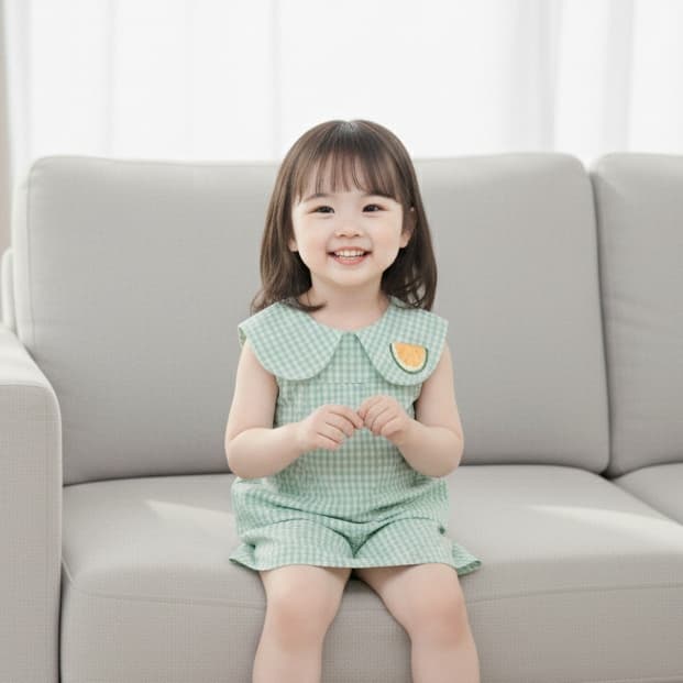 Babyonline I2 ชุดเซ็ต2ชิ้นเสื้อกางเกงขาสั้นสำหรับเด็กผู้หญิงลายสก็อต ผ้าฝ้าย รูปที่ 3