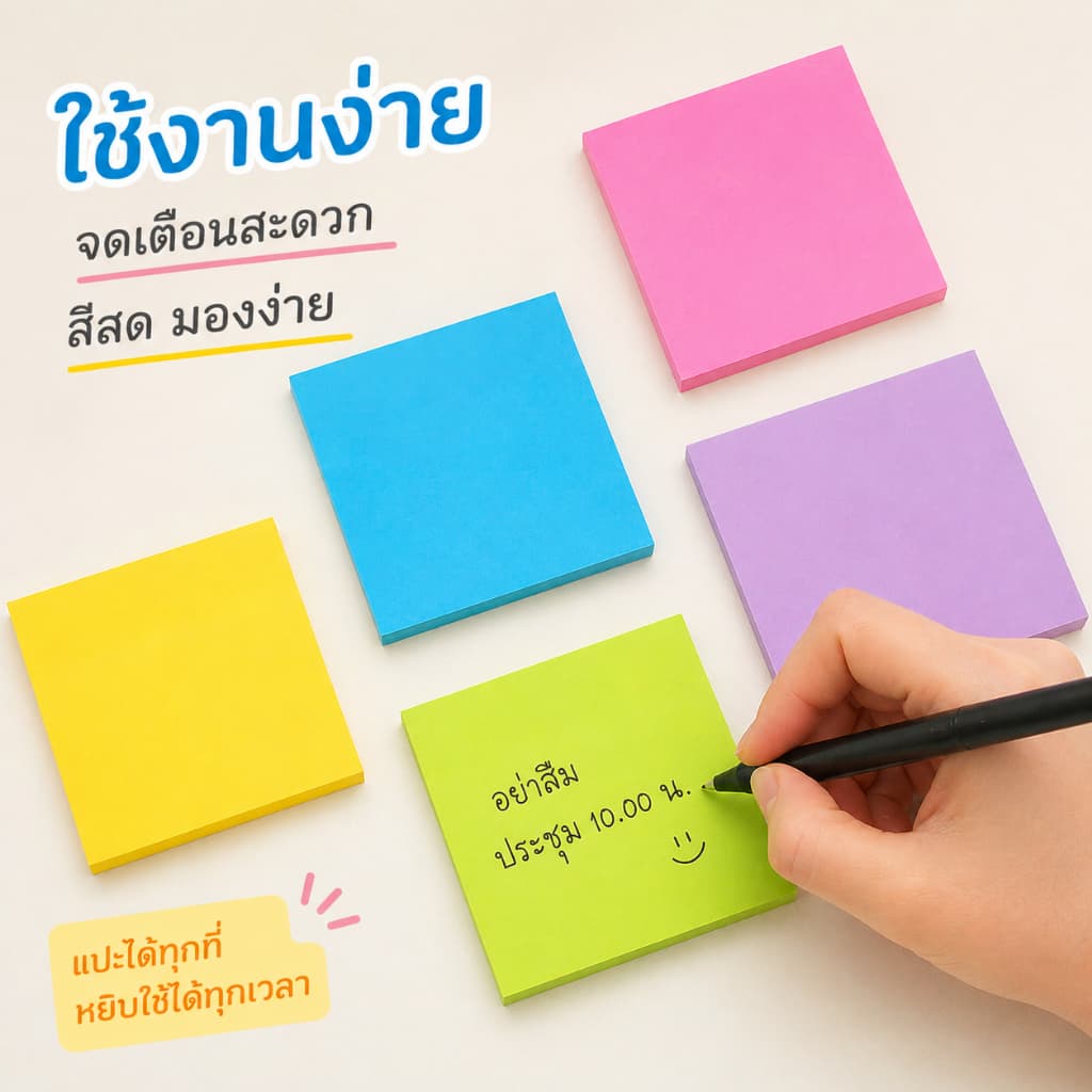 กระดาษโน๊ต กาวในตัว สี่เหลี่ยมสีสดใส 76*76mm เครื่องเขียนสําหรับนักเรียนและสำนักงาน จดบันทึก รูปที่ 3
