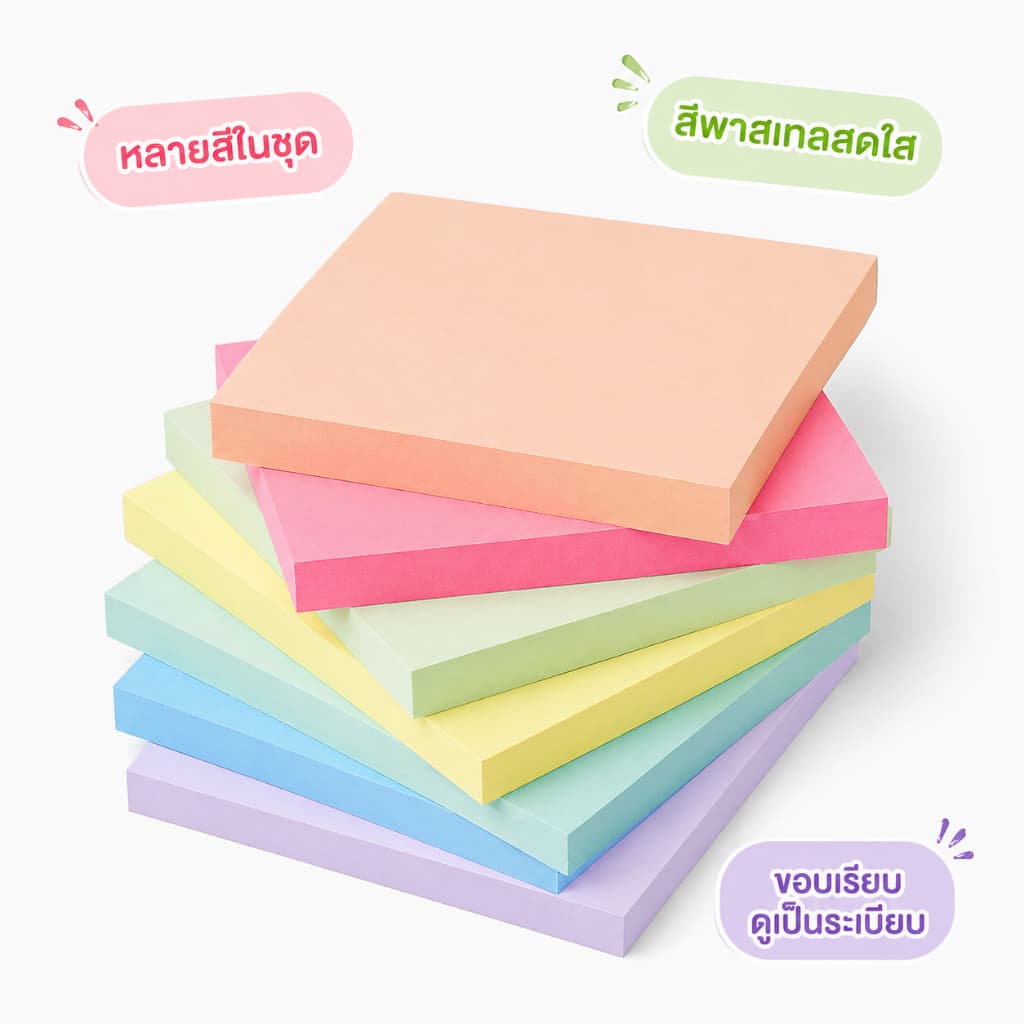 กระดาษโน๊ต กาวในตัว สี่เหลี่ยมสีสดใส 76*76mm เครื่องเขียนสําหรับนักเรียนและสำนักงาน จดบันทึก รูปที่ 4