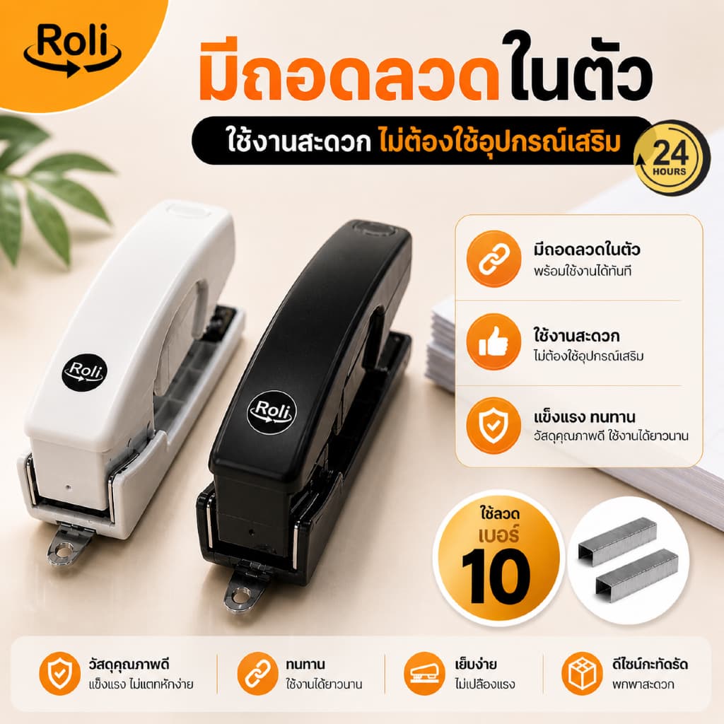 Roli แม็กเย็บกระดาษหมุนได้ 360° ใช้ลวดเบอร์ 10 มีที่ถอนลวดในตัว แข็งแรง ใช้งานง่าย รูปที่ 8
