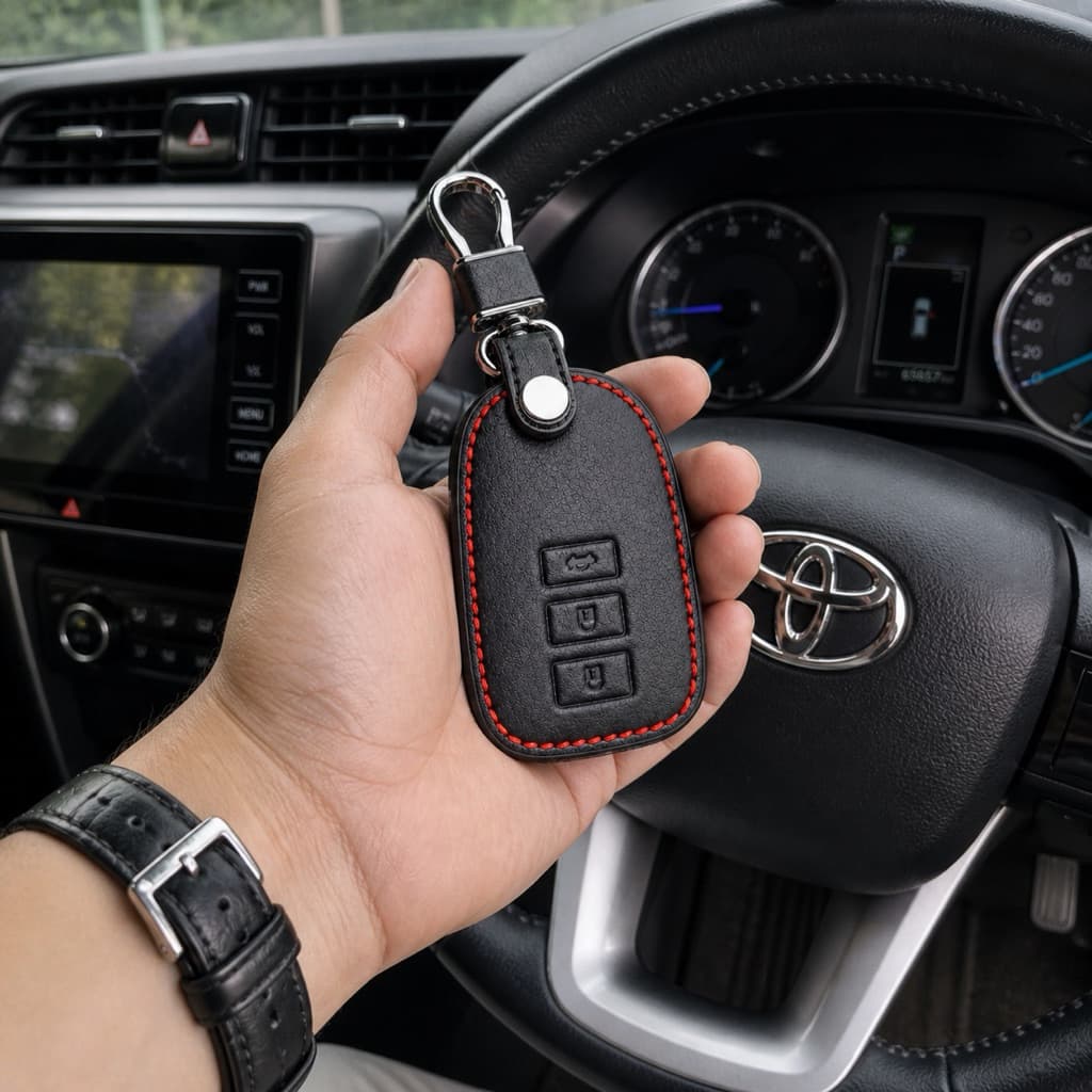 ซองหนังแท้ ใส่กุญแจรีโมทรถยนต์ Toyota Vios, Yaris Ativ 2014-26 แบบ Push Start โลโก้เงิน รุ่น 3 ปุ่ม รูปที่ 6
