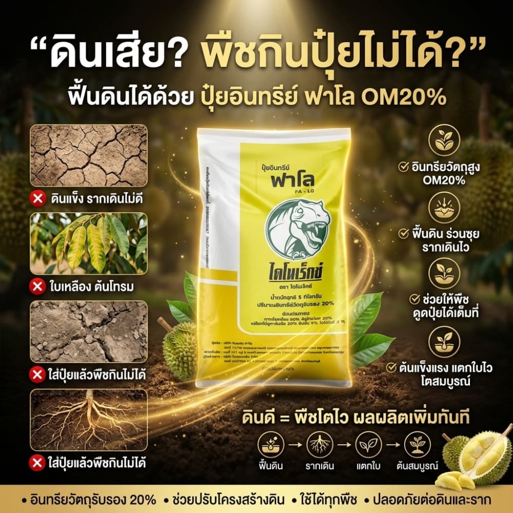 ปุ๋ยอินทรีย์ฟาโล 5 กก. ตราไดโนเร็กซ์ อินทรีย์แท้ ปุ๋ยพืช 100% ไร้มูลสัตว์ ฟื้นฟูดิน เพิ่มผลผลิต รากเดินดี พืชโตไว ผลดก รูปที่ 2