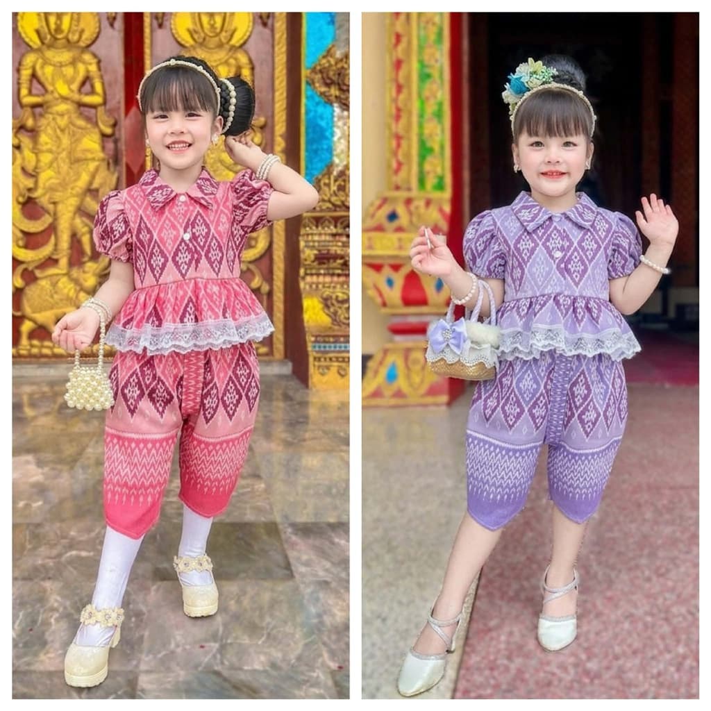 ชุดไทยเด็กผู้หญิง รุ่นโจมกระเบน ผ้าฝ้าย 1-5ปี รูปที่ 3