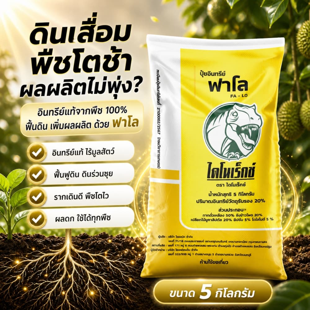 ปุ๋ยอินทรีย์ฟาโล 5 กก. ตราไดโนเร็กซ์ อินทรีย์แท้ ปุ๋ยพืช 100% ไร้มูลสัตว์ ฟื้นฟูดิน เพิ่มผลผลิต รากเดินดี พืชโตไว ผลดก รูปที่ 1