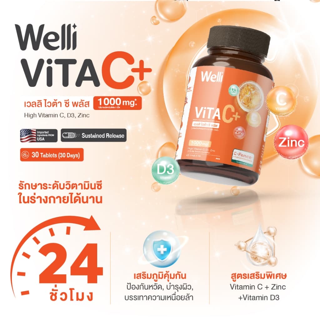 Welli VitaC+ 1000 mg.* ดูดซึมได้ยาวนาน 24 ชม. ไม่ระคายเคืองกระเพาะอาหาร ครบในเม็ดเดียว Allwell vitaminC รูปที่ 3