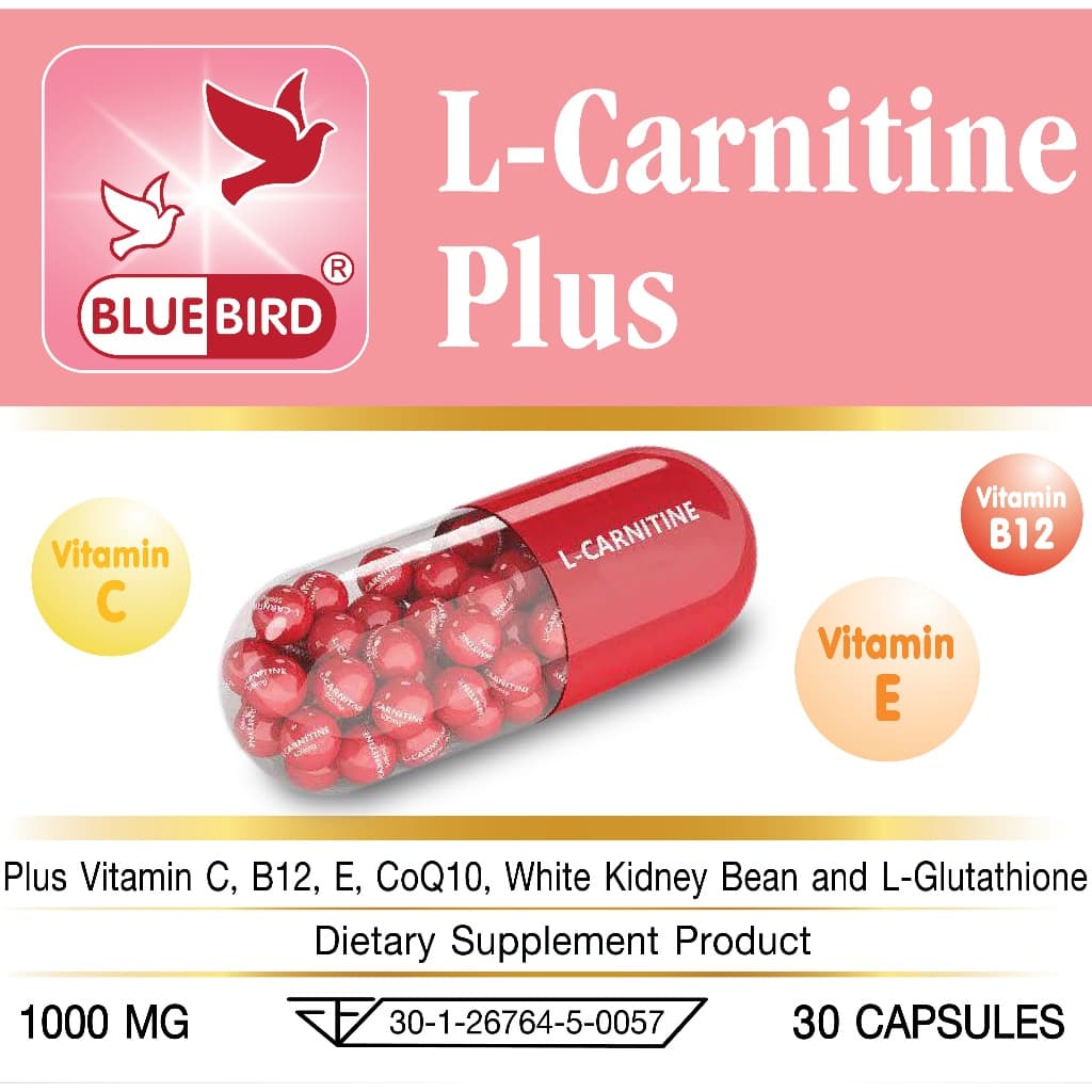 แอลคาร์นิทีน พลัส L-Carnitine Plus ตรา บลูเบิร์ด ขนาด 1000 มิลลิกรัม 30 แคปซูล รูปที่ 3